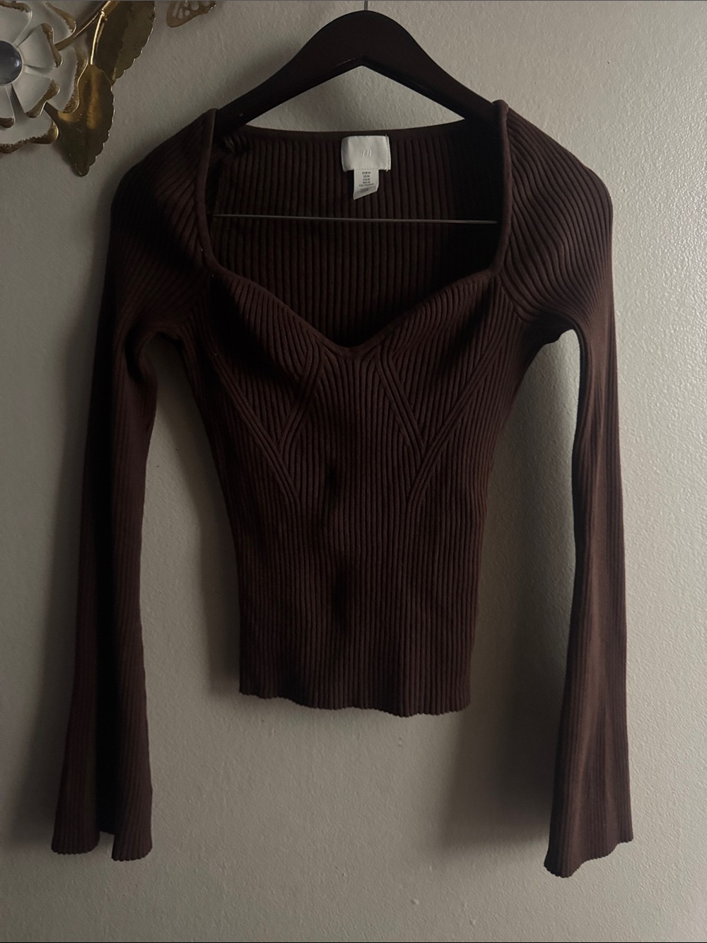 H&M Chocolate Brown Ribbed V-Neck Sweater